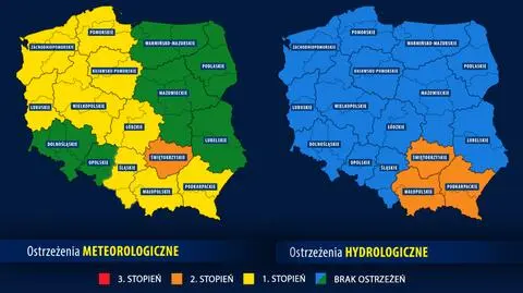 Ostrzeżenia meteorologiczne i hydrologiczne wydane przez IMGW dla Polski