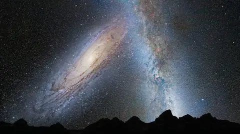 Artystyczna koncepcja zderzenia obu galaktyk