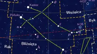 Mapa nieba w konstelacji Bliźniąt