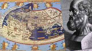 Na zdjęciu widać mapę Cosmographia Nicolausa Germanusa na podstawie Geografii Ptolemeusza oraz popiersie Hipokratesa