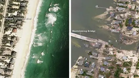 Linia brzegowa miasta Mantoloking przed uderzeniem Sandy