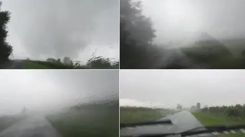 Oko w oko z tornadem. Para wjechała samochodem w powietrzny lej