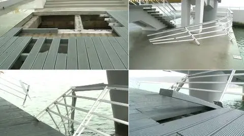 Zniszczenia na molo w Kołobrzegu