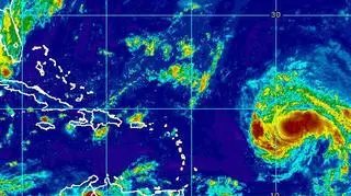 Huragan Irma na zdjęciu satelitarnym. Na filmie zniszczenia po huraganie Harvey