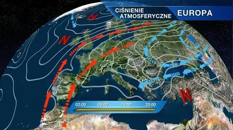 Rozkład ośrodków ciśnienia nad Europą