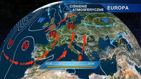 Rozkład ośrodków ciśnienia nad Europą