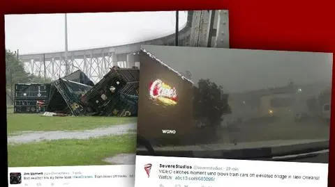 W Nowym Orleanie wiatr zdmuchnął pociąg towarowy z mostu