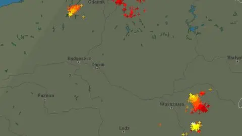 Wyładowania atmosferyczne oznaczono plusami