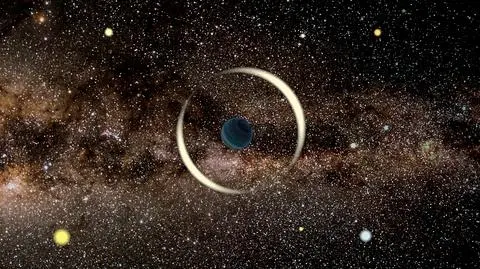 Mikrosoczewkowanie grawitacyjne przez planetę swobodną (wizja artystyczna)