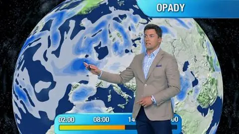Niebieski kolor oznacza strefy opadów deszczu na kontynencie