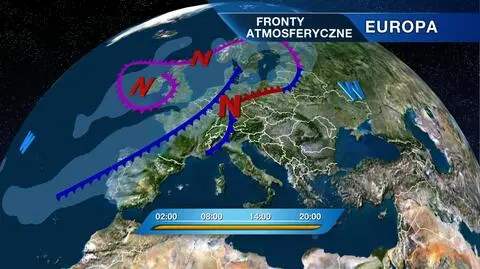Ośrodki ciśnień oraz fronty nad Europą