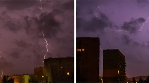 Zamiast spać, fotografował błyski na śliwkowym niebie