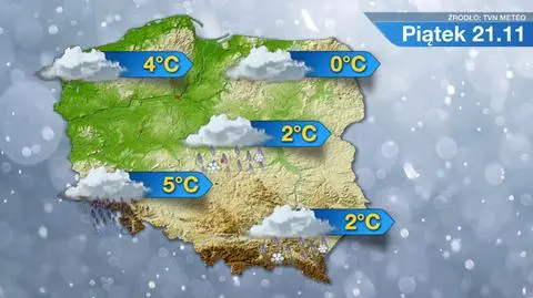 Deszcz ze śniegiem prognozowany jest na piątek