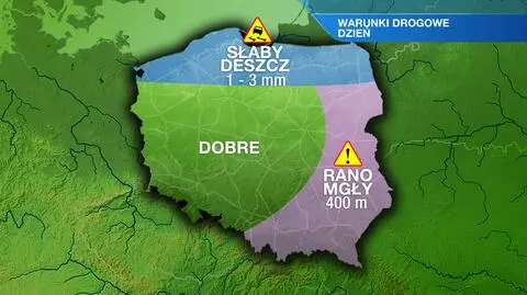 Słaby deszcz pogorszy warunki na drogach