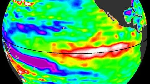 El Nino w marcu 2010 roku, oznaczony na czerwono