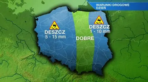 Deszczowa środa. Drogi mokre i niebezpieczne