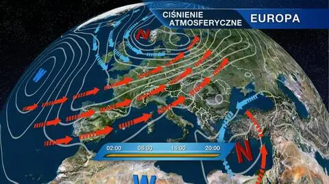 Rozkład ośrodków ciśnienia nad Europą