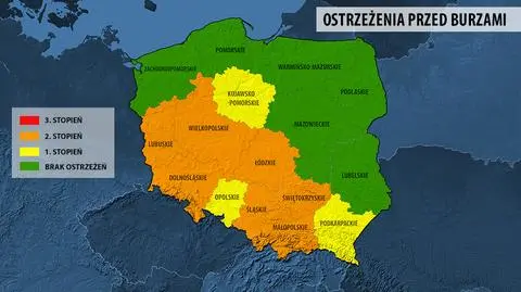 Ostrzeżenia przed burzami. Stan na godz. 17.30 (Źródło: IMGW)