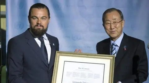 Leonardo DiCaprio i sekretarz generalny ONZ Ban Ki-moon