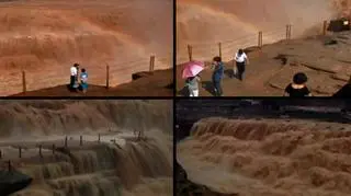 Turyści tłumnie przybywają nad Yellow River by podziwiać wodospad Hokou