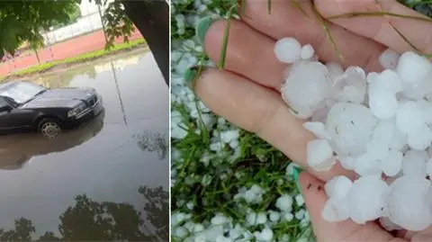 Zalana ulica i gradobicia. To wynik burzowej aury