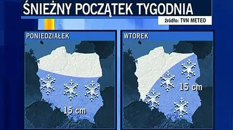 Od poniedziałku Polska znajdzie się w strefie opadów śniegu