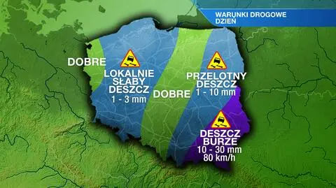Większość kierowców pojedzie w deszczu. Lokalnie podróż uprzykrzą burze