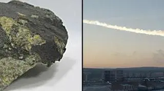 Fragment meteorytu czelabińskiego wydobyty z jeziora. Na filmie - fala uderzeniowa