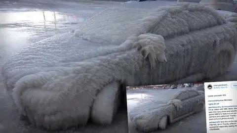 Zmrożone auto nad jeziorem Erie