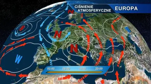 Rozkład ośrodków ciśnienia nad Europą
