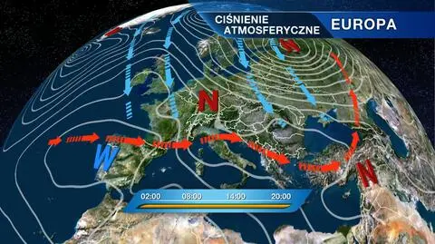 Rozkład ośrodków ciśnienia nad Europą