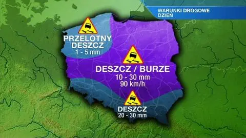 W poniedziałek deszcz utrudni jazdę w całym kraju