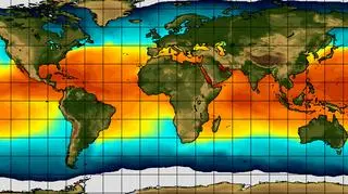 Temperatury powierzchniowe oceanów 24 września - kolor czerwony oznacza najwyższe wartości