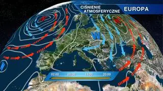Rozkład ośrodków ciśnienia nad Europą