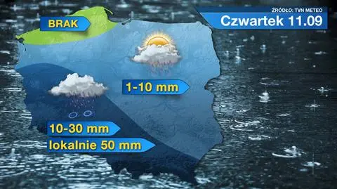 W czwartek miejscami spadnie aż 50 l/mkw. deszczu