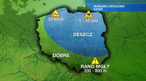 Deszcz zmoczy drogi w wielu regionach kraju