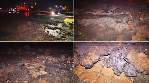 Zerwany asfalt, woda zalała domy