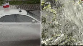 Wyładowania atmosferyczne z godz. 20.00 zaznaczone są plusami. 