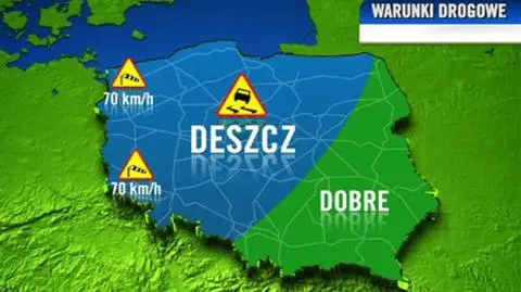 Drogi śliskie, wiatr do 70 km/h