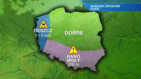 Kierowcy będą narzekać rano na mgły, a w ciągu dnia na przelotny deszcz