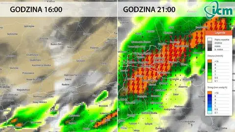Prognoza opadów na niedzielę (ICM UW)