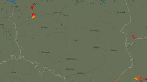 Wyładowania atmosferyczne oznaczono plusami