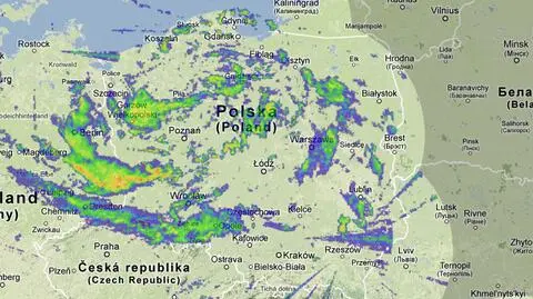 Opady nad Polską, godzina 19:30 (radareu.cz)