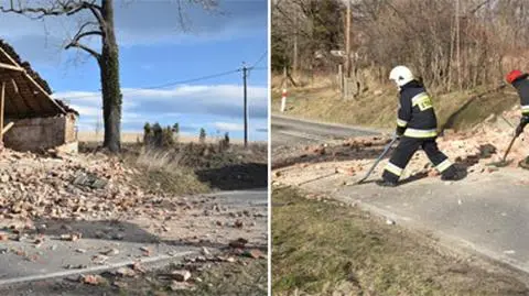 Ściana runęła na drogę. "To wina silnego wiatru"