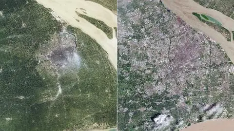 Szanghaj w 1984 r. (z lewej) i w 2016 r. (z prawej)