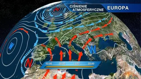 Rozkład ośrodków ciśnienia nad Europą