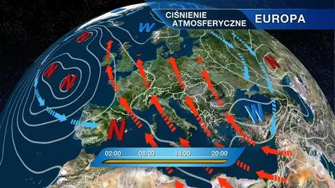 Rozkład ośrodków ciśnienia atmosferycznego nad Europą 