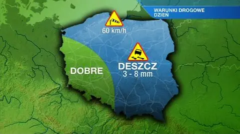 W przeważającej części Polski deszcz, na północy porywisty wiatr