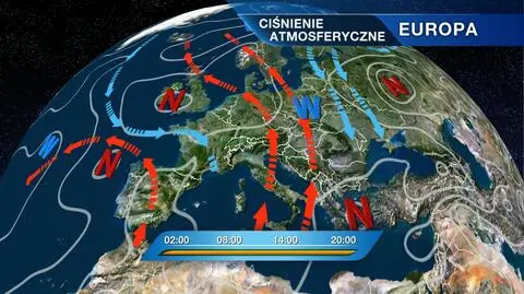 Rozkład ośrodków ciśnienia nad Europą 