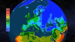 Temperatury powietrza w warstwie przyziemnej w Europie na wtorek 8 stycznia